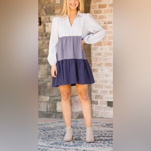 NEW Simply Southern Colorblock Dress in Blue and Gray